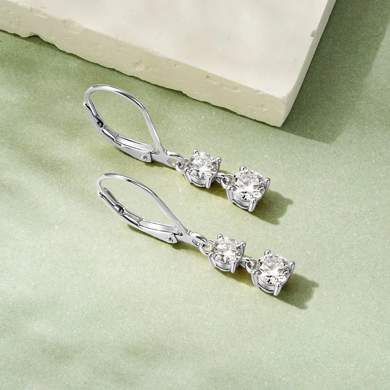 IOGOU D Moissanite Drop Earrings for Women 925 Sterling Silver Leverback Trendy Wedding Fine Jewelry Gift with Certificate