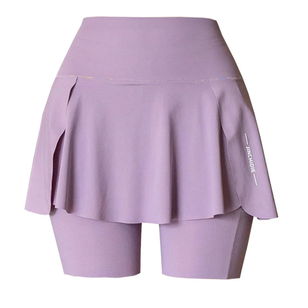 New Elastic High Waist Yoga Skorts Built in Pockets Anti-exposure Sport Running Shorts Quick-drying Cycling Skorts Summer Sports