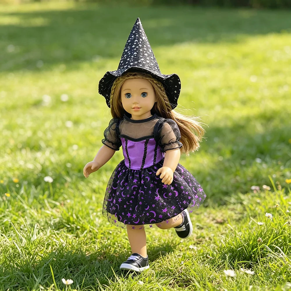 Halloween Doll Costume Outfit Suitable for 18 Inch Dolls. Doll Holiday Costume Set with Three Pieces and Doll Accessories