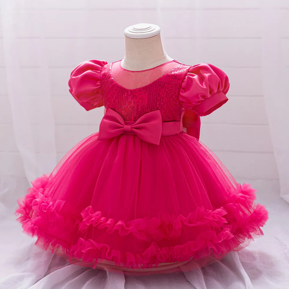 Toddler Sequin Baby Girl Party Dresses Bow Princess Dresses for Girl 1st Birthday Baptism Baby Dress Tutu Lace Wedding Prom Gown