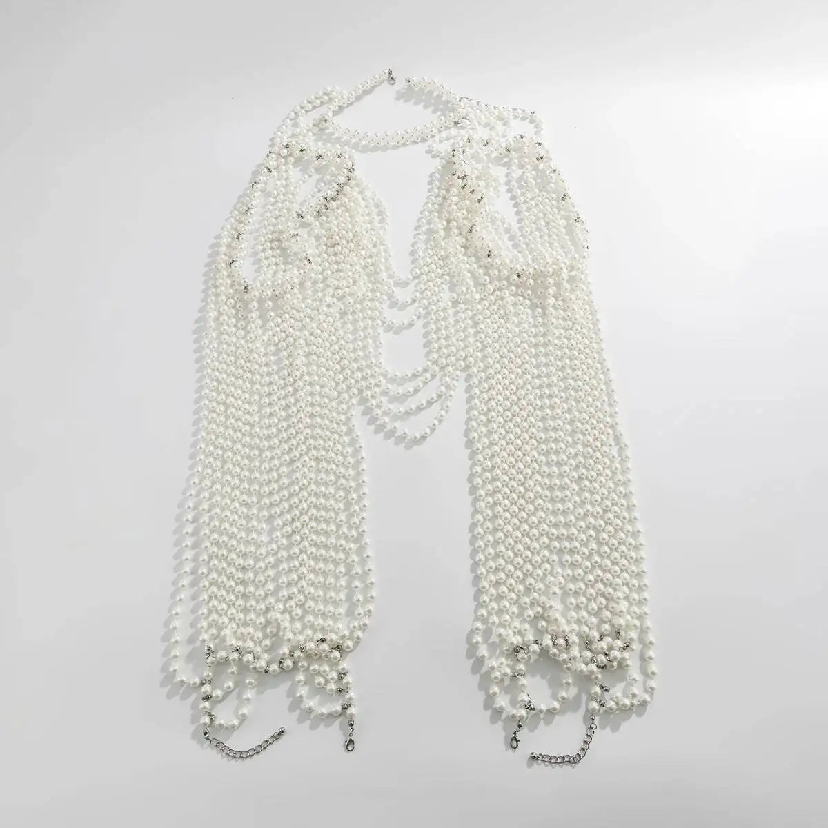 KunJoe Luxury Multi-layer Imitation Pearl Shawl Body Chain Women Elegant Long Necklace Body Jewelry Bride Wedding Accessories