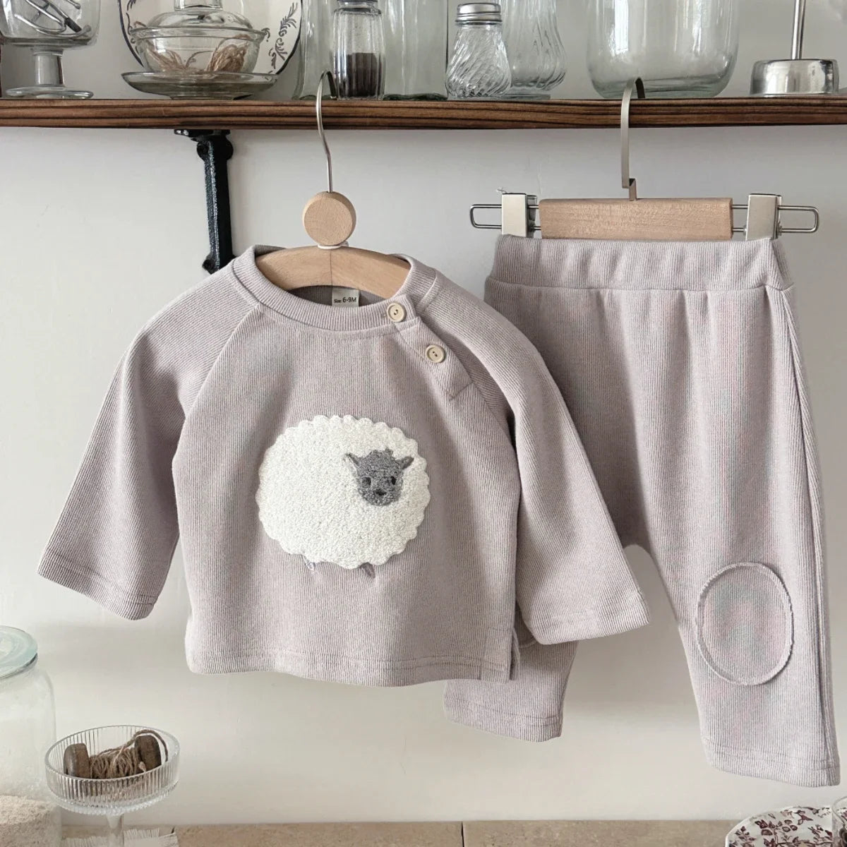 Autumn Toddler Baby Girls Outfit Lamb Embroidery Long Sleeve Sweatshirt Elastic Waist Pants Spring Sets Baby Boy Clothes