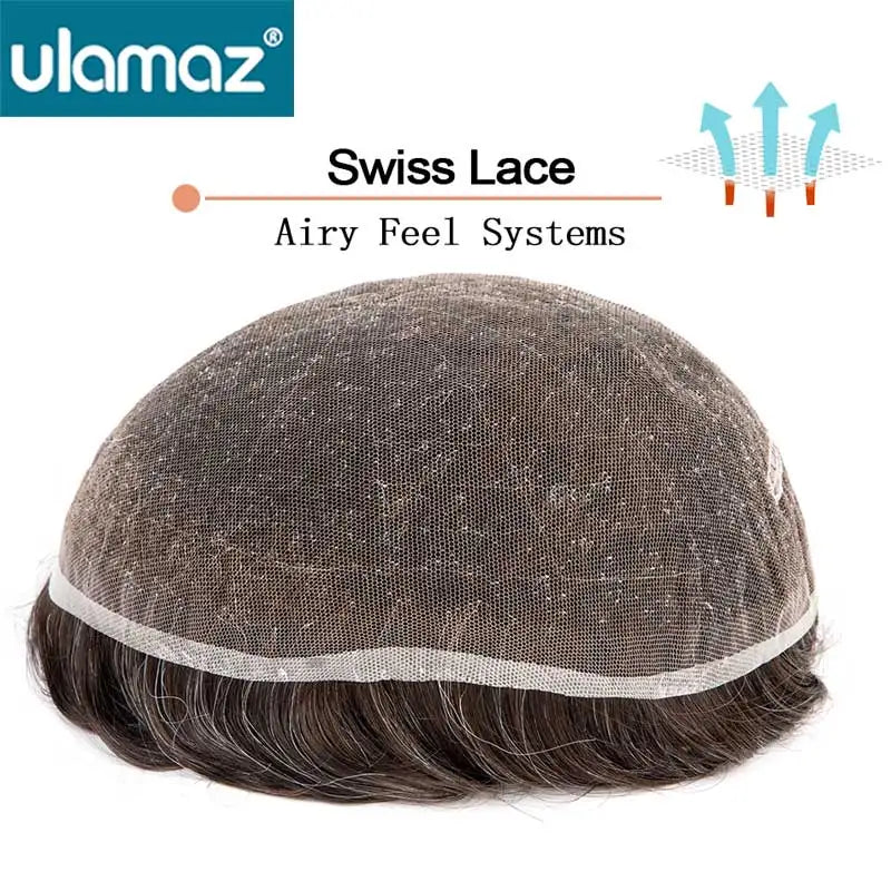 100% Density Full Lace Male Hair Prosthesis Swiss Thin Lace Men's Wig Natural Hairline Human Hair Man Hair System Wigs For Men