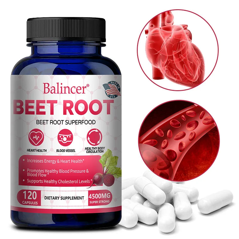 Beetroot Capsules 2500mg, Support Daily Blood Circulation, Cardiovascular Wellness, Physical Endurance & Immune Balance