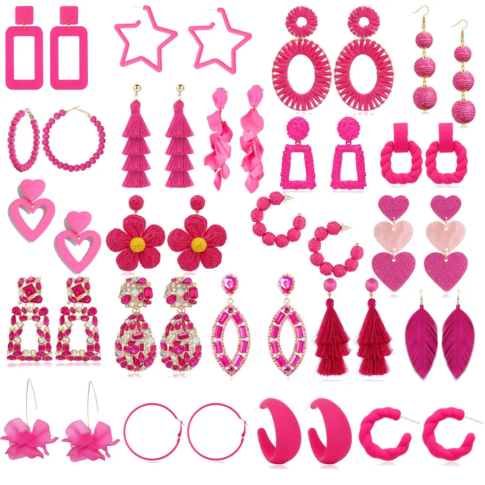 Bohemian Pink Geometric Earrings Women Summer Vacation Fashion Jewelry Classic Pendant