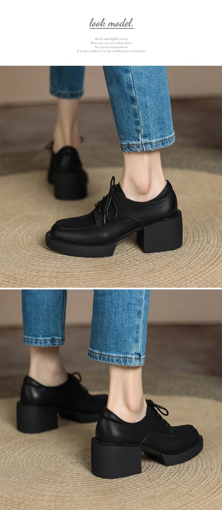 NEW Spring/Autumn Women Shoes Genuine Leather Round Toe Platform Shoes Women Solid Lace Women Pumps Thick Heel Shoes for Women