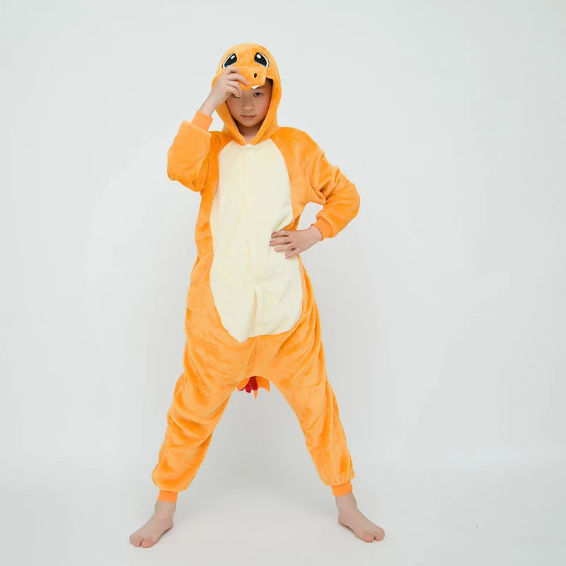 Boys Girls Cute Kigurumi Fire Dragon Cartoon Animal Pajamas Cosplay Costumes Kids OnePiece Onesies For Christmas Halloween Party