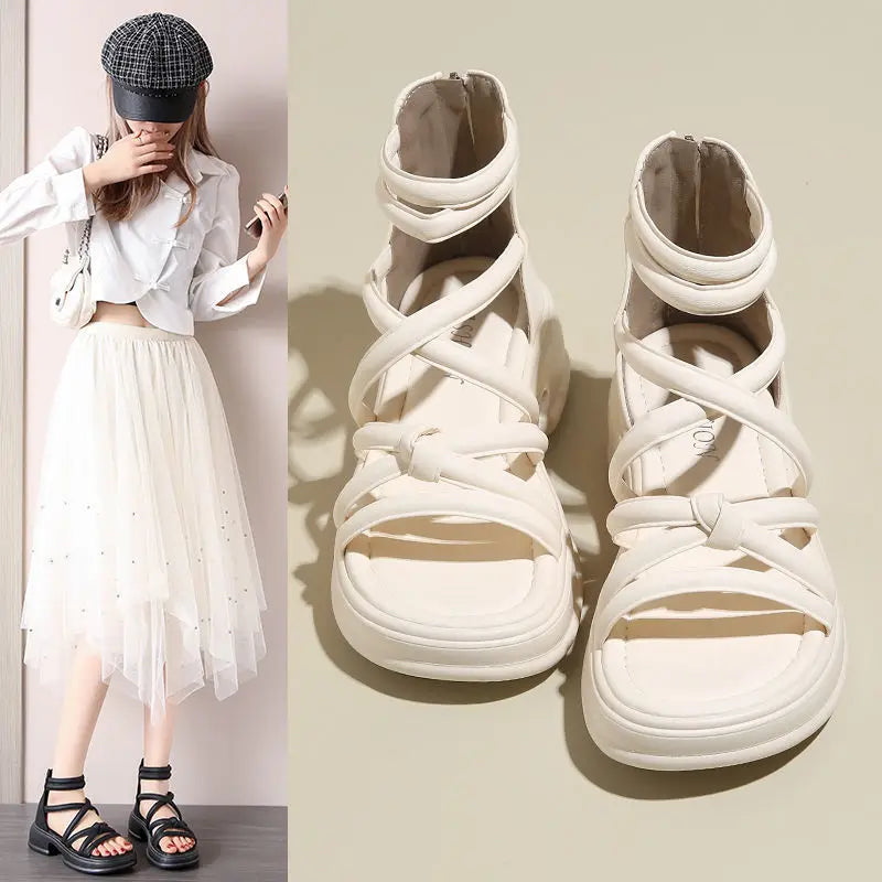 Summer Sandals New Fashion Simple Women's Shoes Breathable Non Slip Simple Roman Shoe Hollow Lightweight Retro 2025 Beach Shoes
