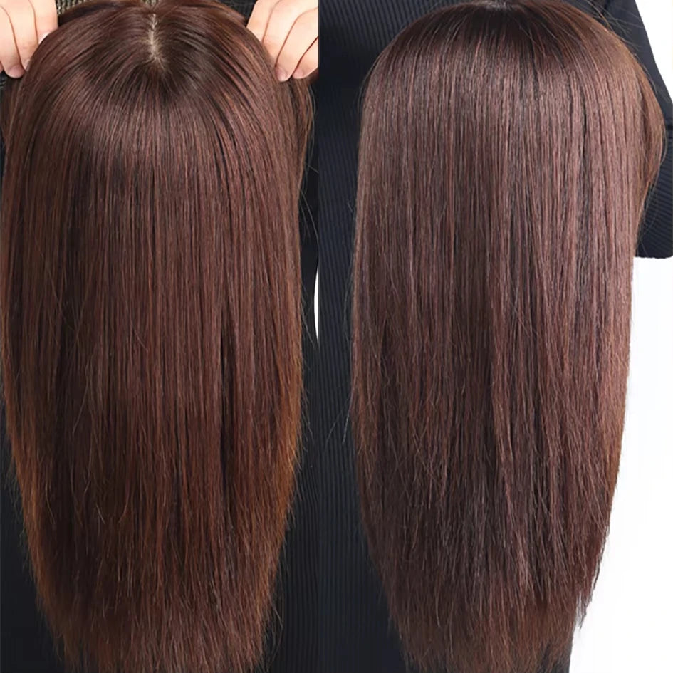 4# Brown Silk Base Hand Tied Wig with PU Edge European Hair Natural Scalp Look Light Thin Breathable Glueless Ready-to-Wear Wig