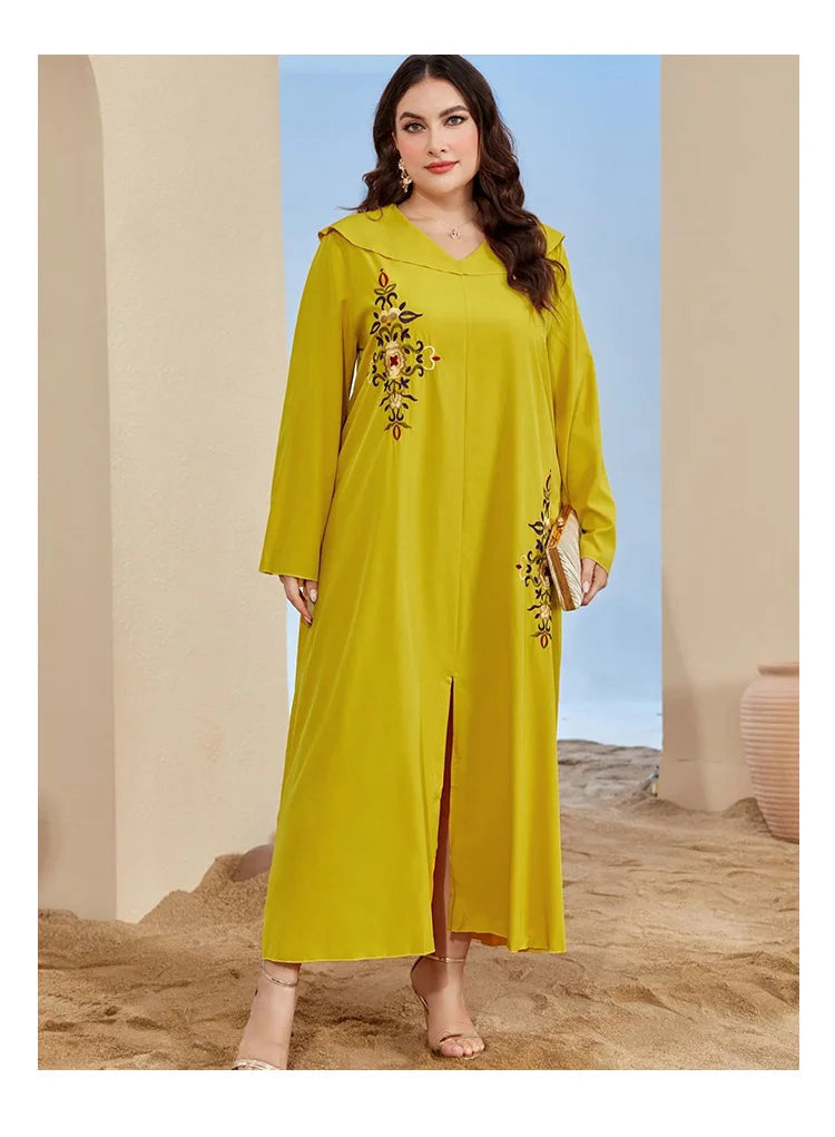 Long Sleeves Embroidered Abayas for Women Loose Casual Dress Plus-size Women's Dress Temperament Printed Muslim Dress Streetwear