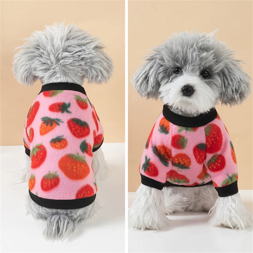 Warm Fleece Pet Pullover Sweater for Cats And Small Dogs Autumn Winter Cat Puppy Clothes Cute Printed Kitten Costume Outfits