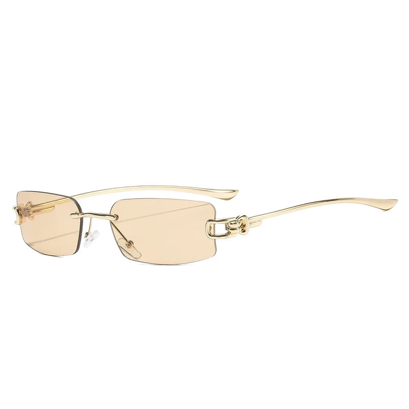 SO&EI Ins Popular Fashion Rectangle Rimless Sunglasses Women Retro Clear Ocean Lens Shades UV400 Men Trending Sun Glasses