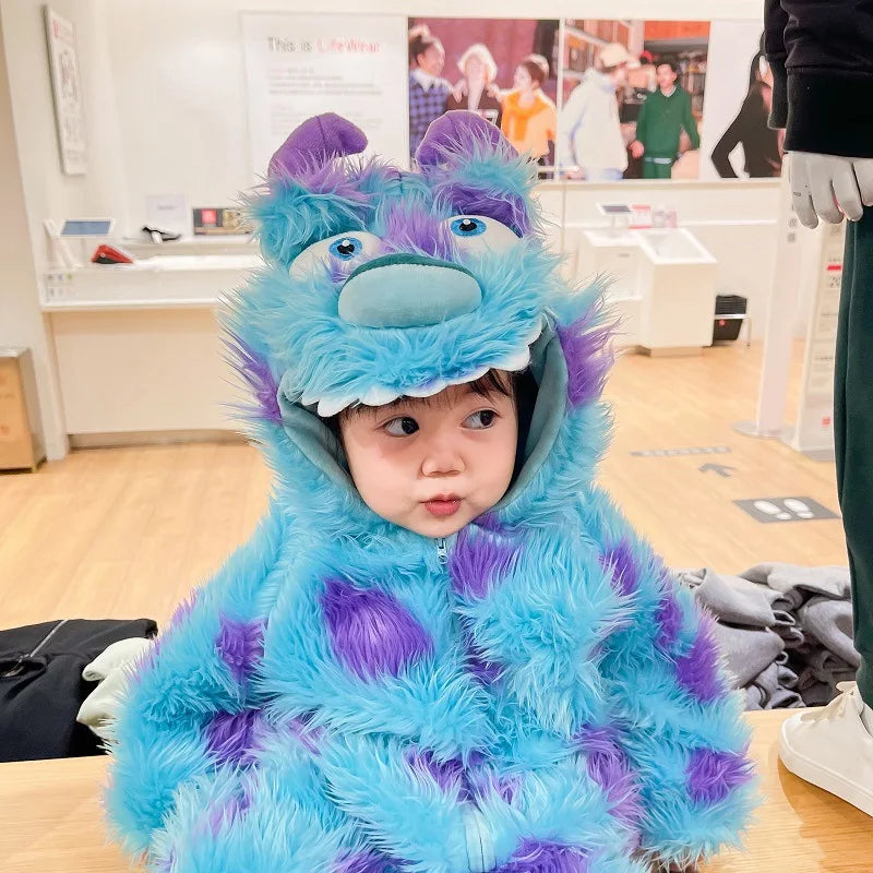 Cute Sully Monster Costume For Kids Halloween Kawaii Outfit Baby Boy Girl Winter Cosplay Clothes Warm Soft Romper Blue Suit