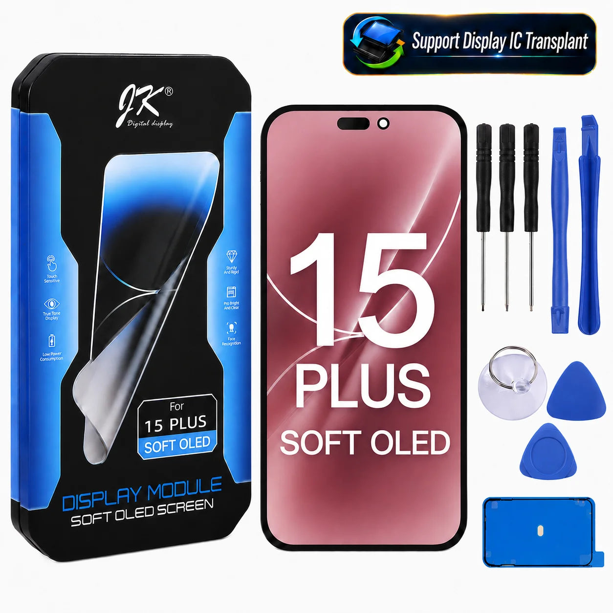 JK Flexible Soft OLED Display Assembly for iPhone 12 13 14 15 16 17 Pro Max Plus Screen Replacement Part