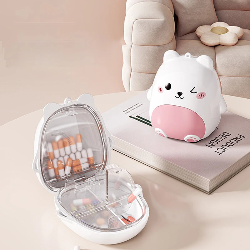 Cute Cartoon Small Bear Portable Double-layer Compartment Going Out Packed Separately Medicine Storage Plastic Pill Box Fashion