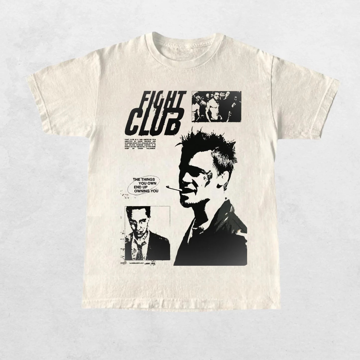 90s Movie Summer T-Shirt Men Fight Club Tyler Durden Retro Graphic Short Sleeve Streetwear Casual Loose Fit Top