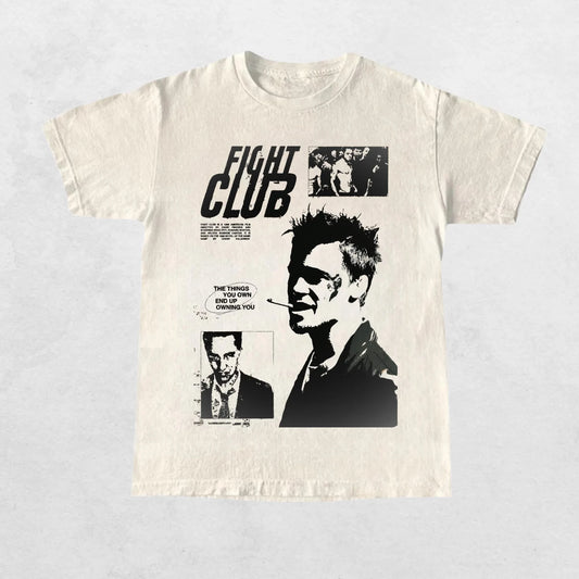 90s Movie Summer T-Shirt Men Fight Club Tyler Durden Retro Graphic Short Sleeve Streetwear Casual Loose Fit Top