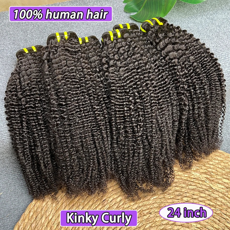Kinky Curly 100% Human Hair Bundles Double Weft Hair Weave Extensions Natural Black Color Unprocessed Raw Virgin Hair For Women
