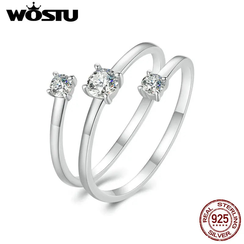 WOSTU Three layer 0.5 CT Moissanite Coiled Ring 925 Sterlin Silver D Color Moissanite Stackable Promise Wedding Ring Party Gift