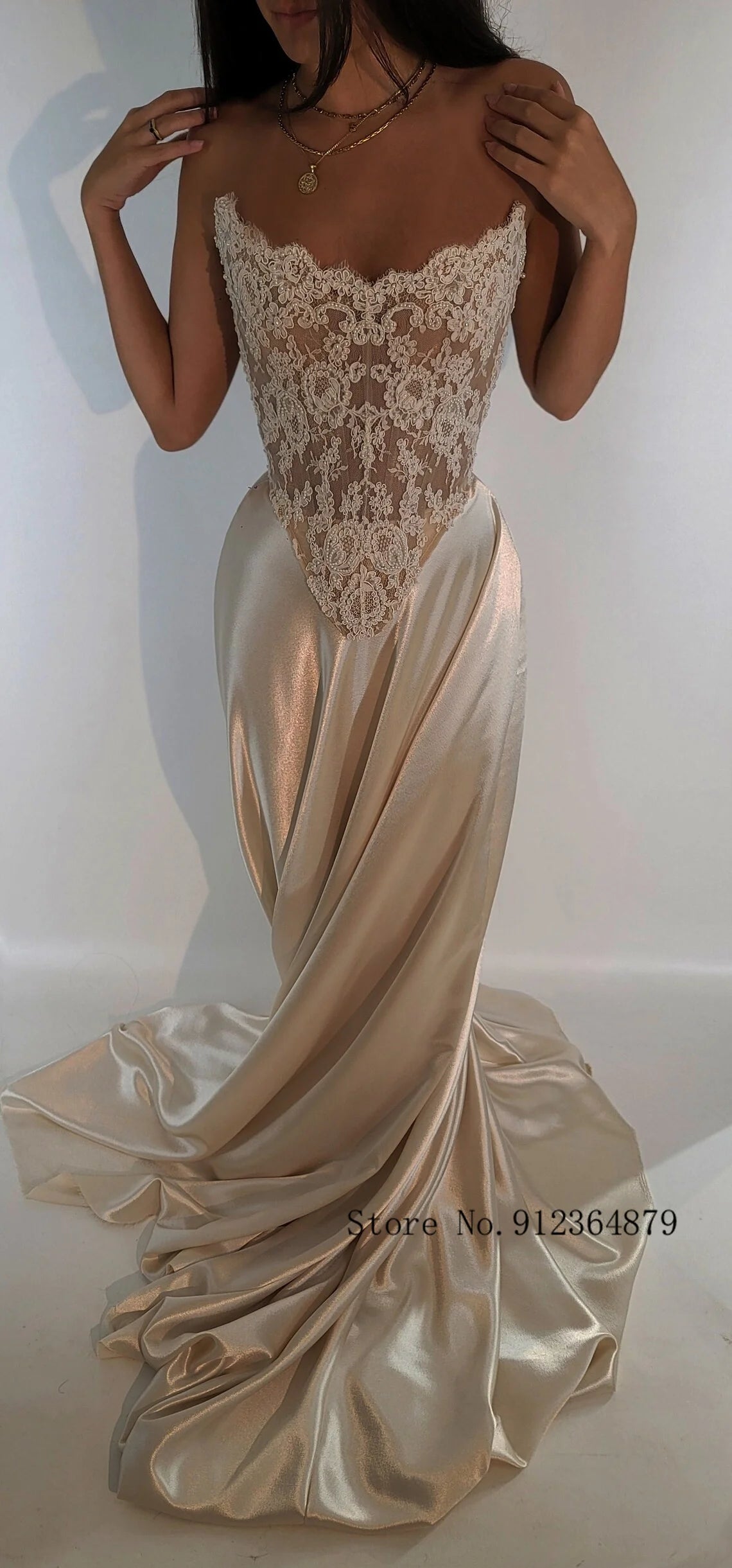 Modern Off Shoulder Beaded Lace Corset Wedding Dress with Satin Skirt and Train, Basque Waist Bridal Gown,
