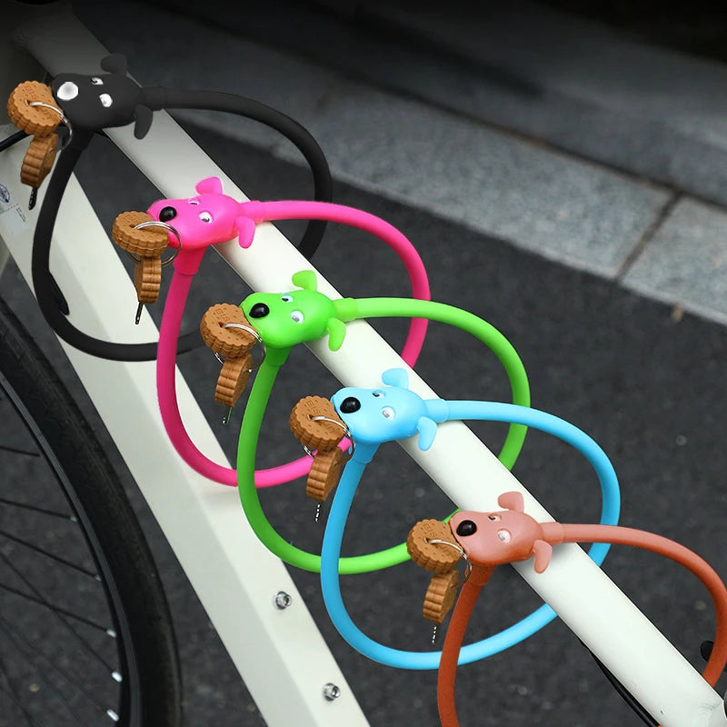 Bike Lock Creative Puppy Children's Bike Anti-theft Cute Cartoon Ring Portable Key Lock Cycling Gear Road Bike Riding Equipment