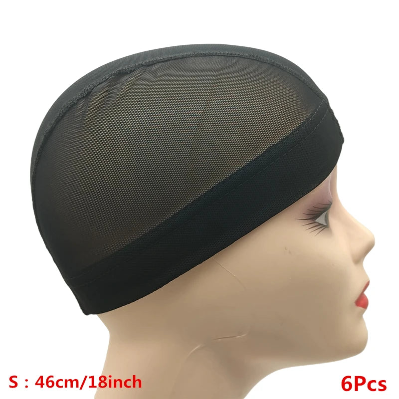 1/3/6Pcs Black Stretchy Breathable Mesh Dome Wig Cap Spandex Base Stitched Guidelines Non-Slip for Wig Making & Salon DIY