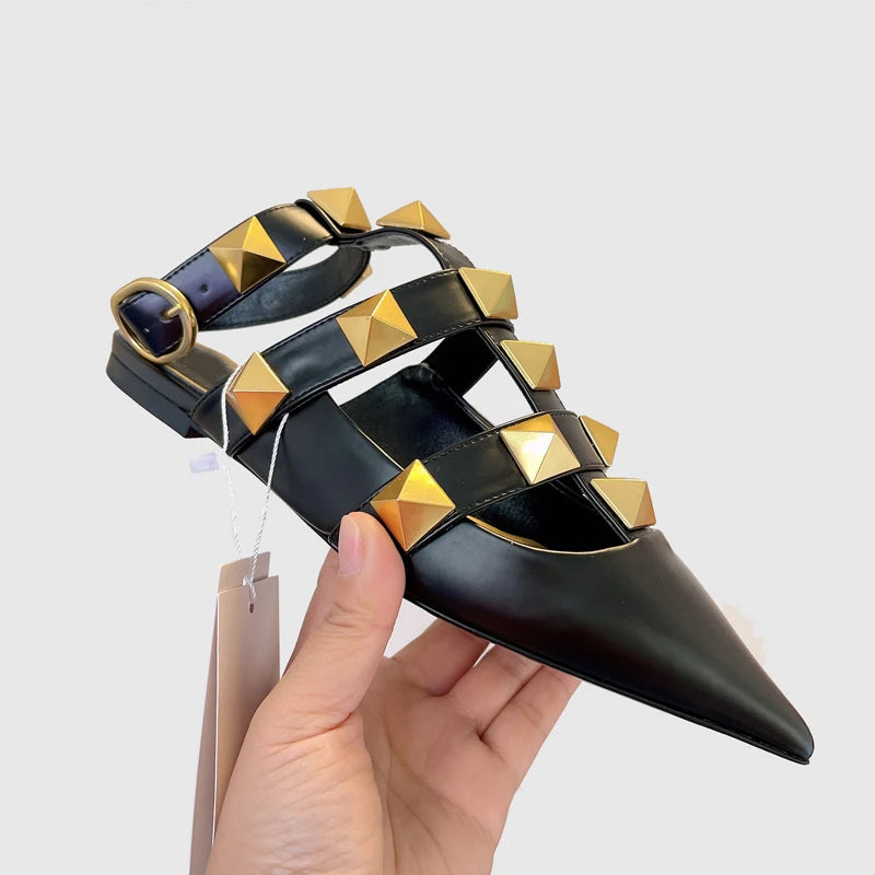 Women's Fashion Rivet High Heels 2023 Spring/Summer New Baotou Sandals Pointed Single Shoes