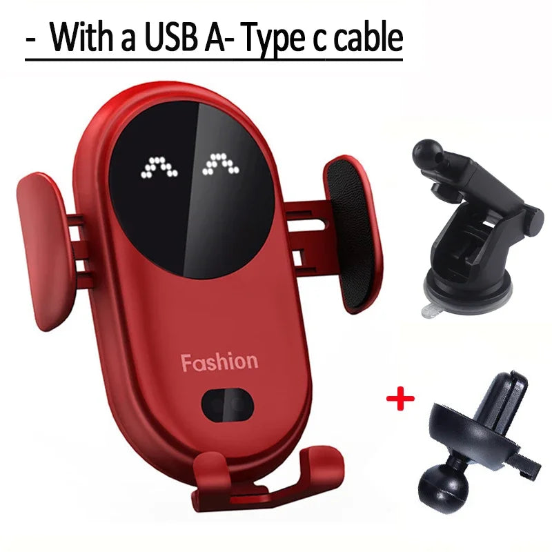 S11 Fashion Qi Fast Wireless Charger Car Phone Holder Smart Infrared Sensor Air Vent Mount Automatic Clamping Mobile Phone Stand