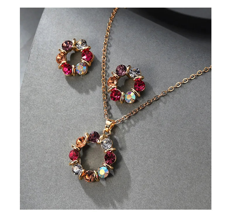 Luxury Multicolor Zircon Jewelry Set, Elegant Necklace and Earrings, Minimalist Luxury Gift for Women, Sparkling Gemstones