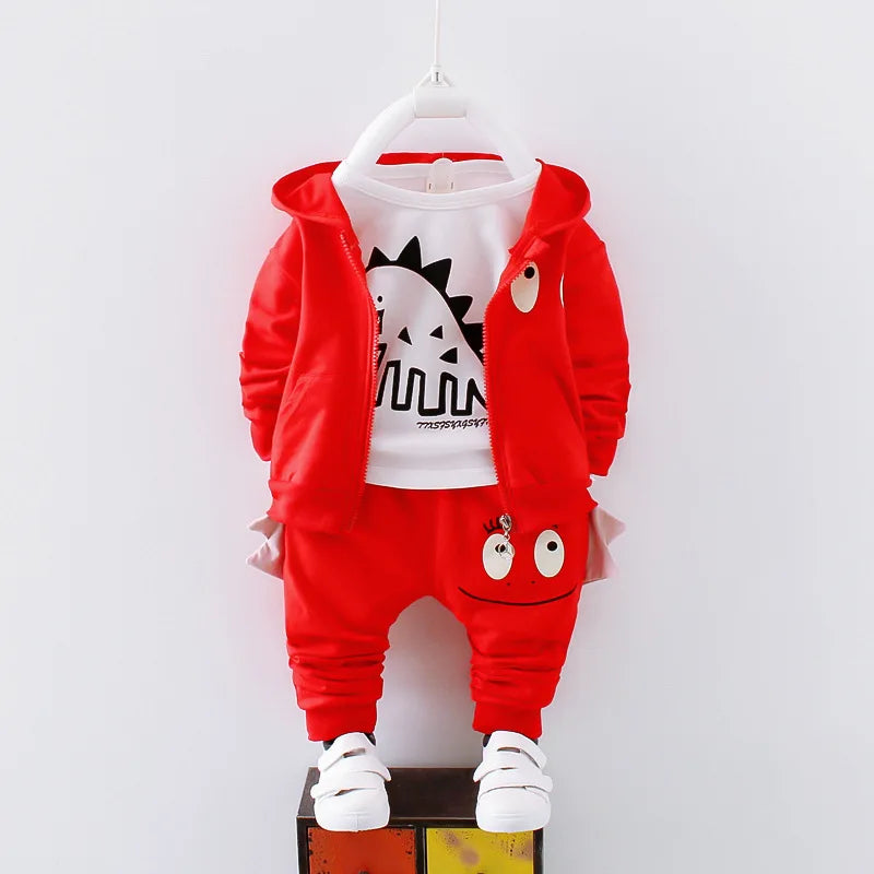 2023 Winter Baby Clothes Sets Boy Girl Thick Warm Hooded Top Pants Three-Piece Newborn Cartoon Cute Dinosaurs Outfit Suits 1-4Y