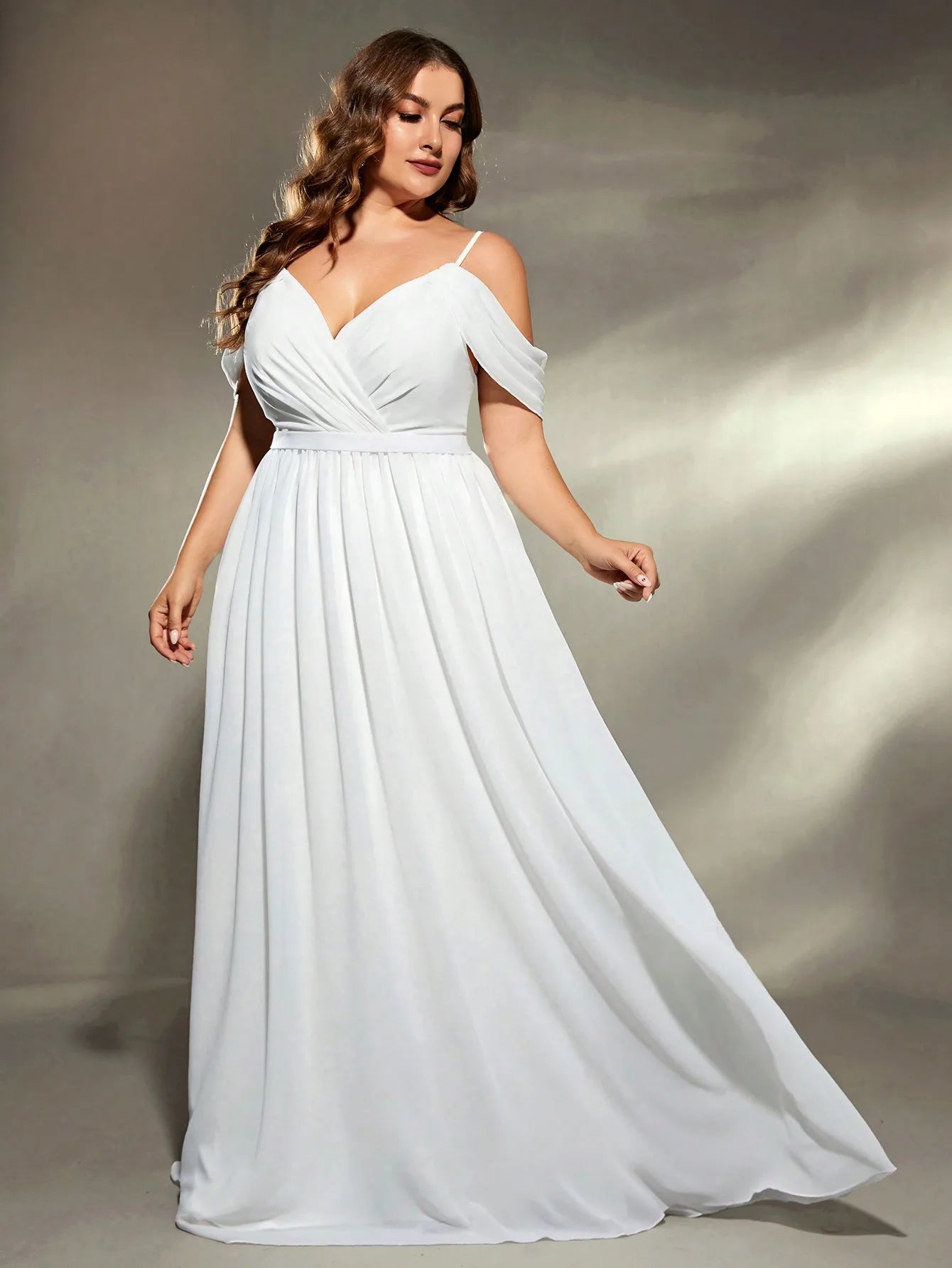 Mgiacy Halter V-neck drop sleeves irregular folding cross chiffon big wedding dress Evening gown Ball dress Party dress Bridesma