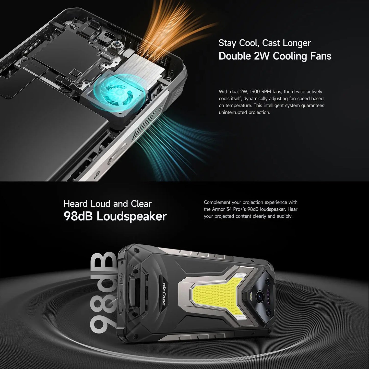 Ulefone Armor 34 Pro+5G AI Rugged Phone 32GB+512GB 25500mAh 6.95" Built-in Projector 120Hz Android 15 MTK 7300 NFC Smartphone