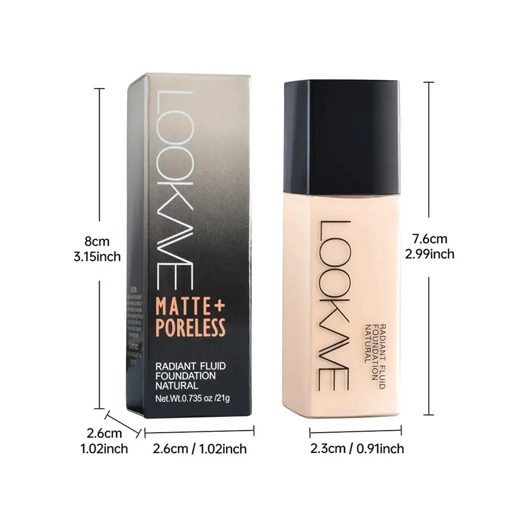 LOOKAVE Liquid Foundation Long Lasting Full Coverage Matte Cream CC Foundation Makeup Concealer Natural Liquid Base Moistur U1W8