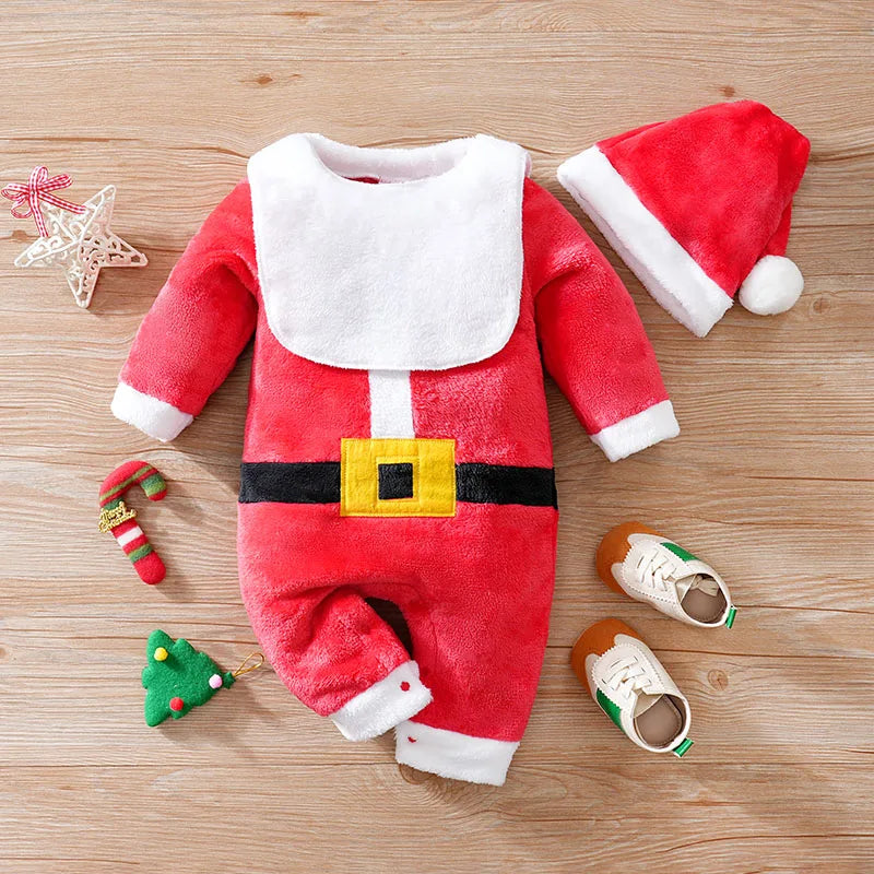 Newborn Baby Romper 3pcs Winter Christmas red Clothes + Hat comfort long sleeve Unisex Baby Bodysuits 0-18M Boy Girl Clothes