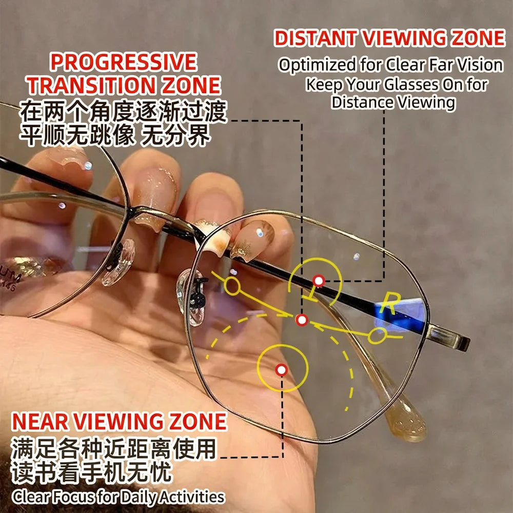 KLASSNUM Progressive Multifocal Reading Glasses for Women Photochromic Blue Light Blocking Distance Near Dual Use Eyeglasses