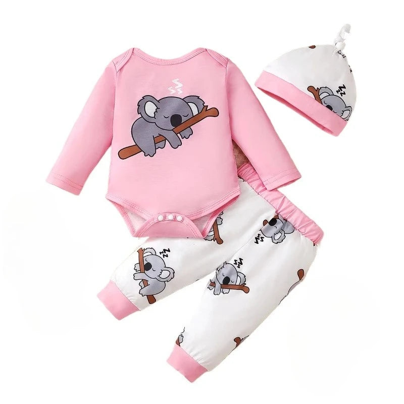 Baby Boy and Girl Christmas Costume Cute Koala Long Sleeve Top+ Pants+Hat 3PCS Clothes Set for 1-18 Months Infant Holiday Suit