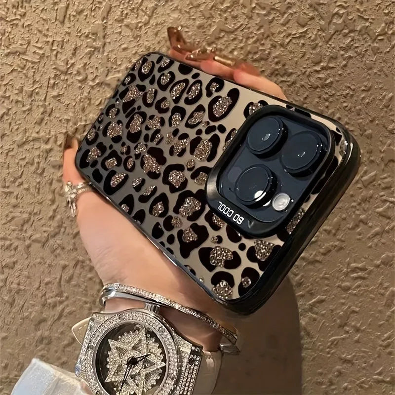 High-Quality Gold Glittering Leopard Print Design Laser Phone Case, Suitable for iPhone 17 16 15 14 13 12 11 Pro Max 14 15 16Plus Phone Case