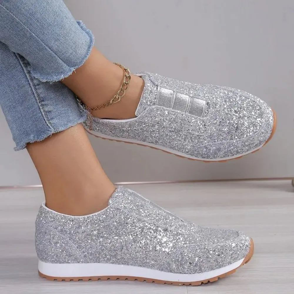 2026 Autumn New Fashion Slip-on Low-heeled Women's Sneakers Gold Silver Sport Shoes Ladies Outdoor Casual Walking Shoes