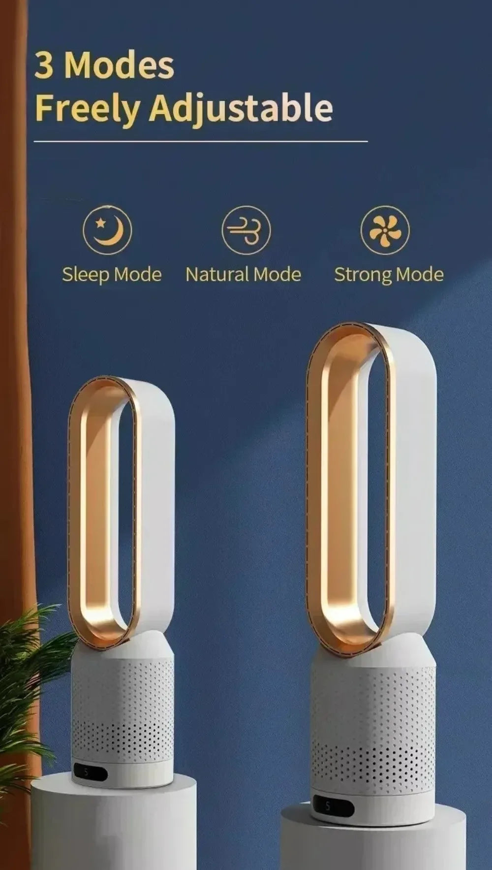 Smart Bladeless Fan 8 Gear Wind Speed Intelligent Timing 90° Shaking Head Remote Control Quiet Desktop Fan for Office Bedroom