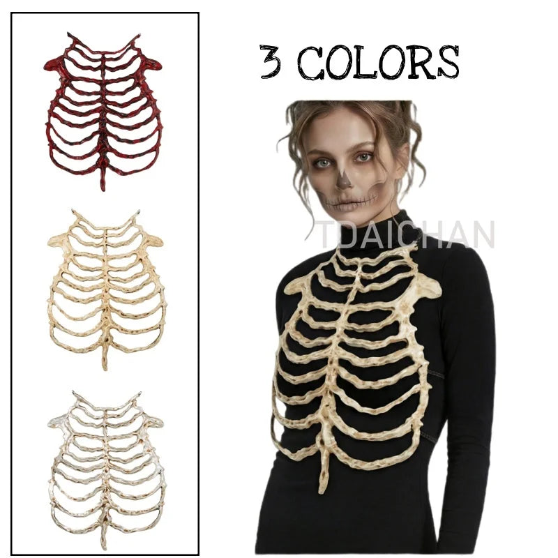 2026Halloween 3D Skeleton Ribcage Chest Piece Fake Bones Polyester Costume Prop for Horror Masquerade Party Makeup Accessories