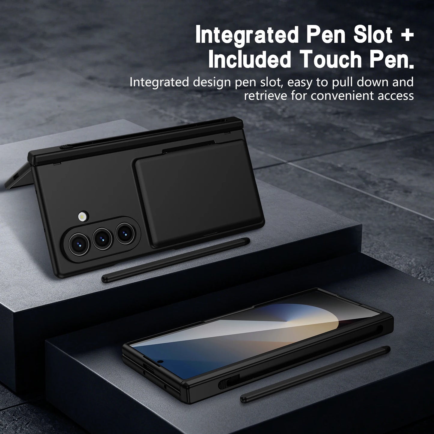 Case For Galaxy Z Fold 8 Ultra 7 6 Card Holder Wallet Kickstand Pen Slot Glass Screen Protector Hinge Shockproof Protective Case