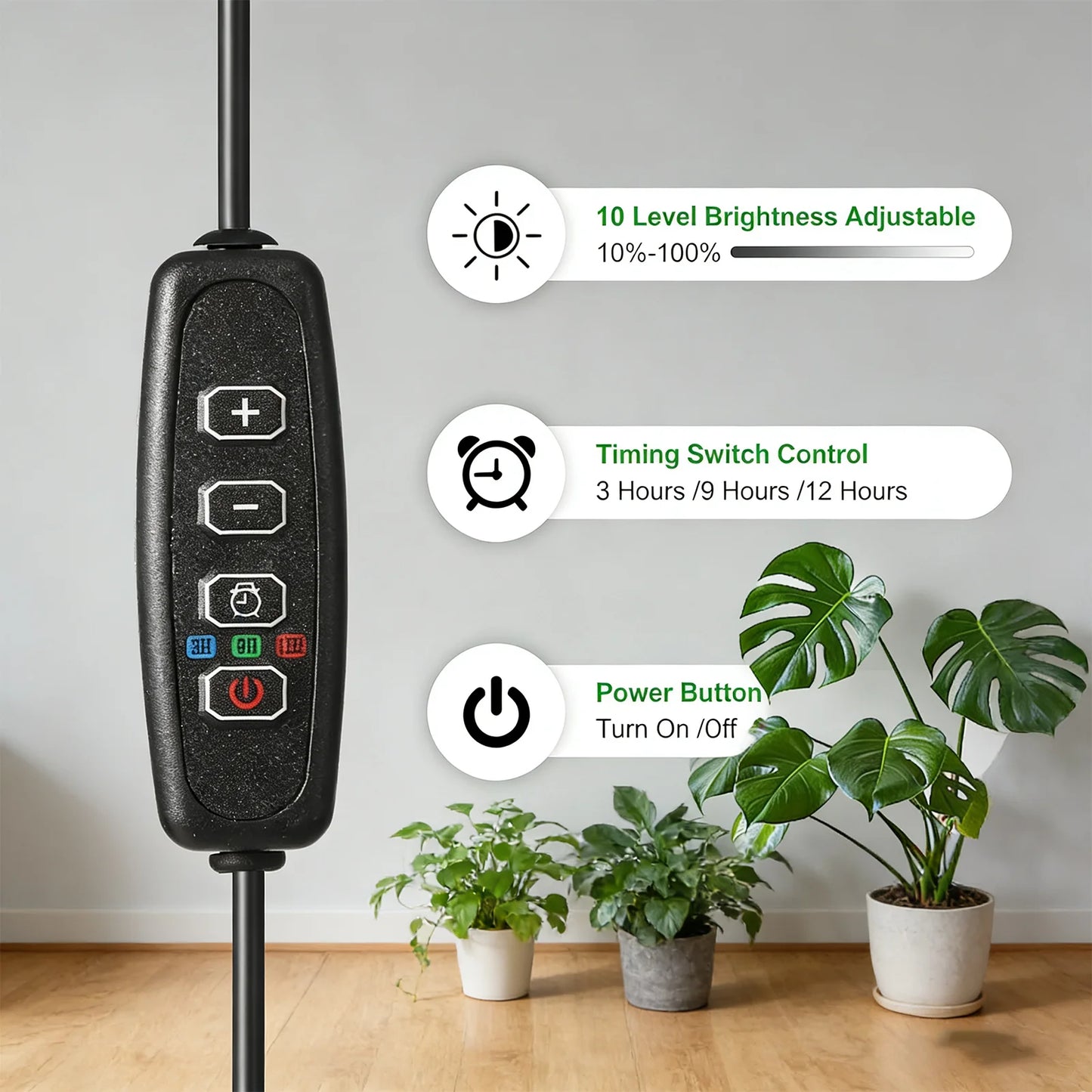 Grow Lights for Indoor Plants with Auto On/Off Timer, Full Spectrum Plant Growing Lamp, 10-Level Dimmable & Adjustable Height