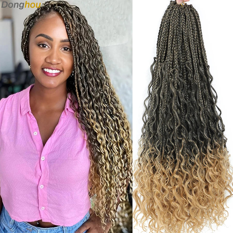 14 18 24 Inch Boho Box Braids Crochet Braids Curly Ends 1B 30 27 #4 Bug 8 Colors Ombre Goddess Bohemian Box Braids Crochet Hair
