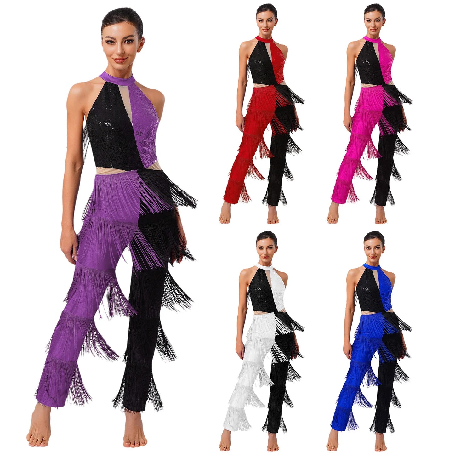 Halloween Hippie Costume womne Vintage 70s Disco Stage Performance Dancing Jumpsuit Singer Sequins Tassel Tango Cha-cha Costumes