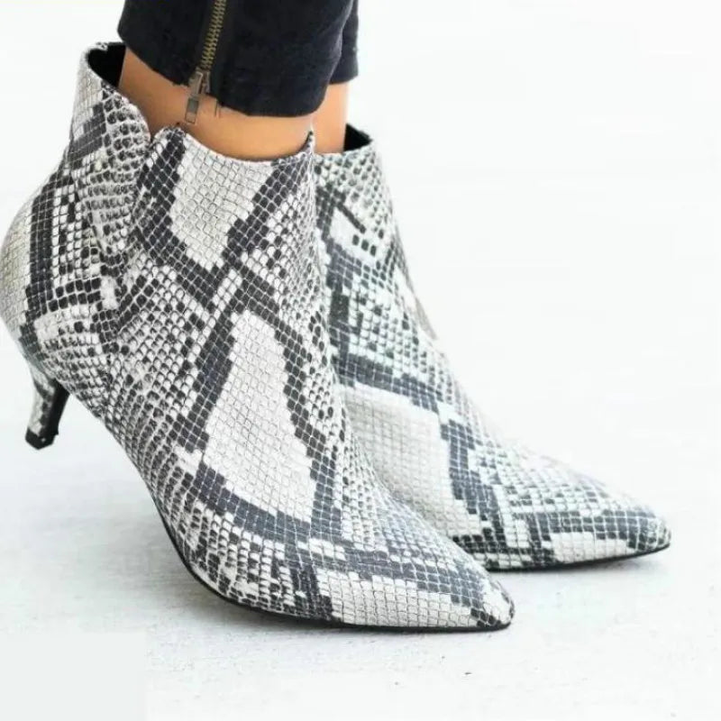 NEW Women's Ankle Boots Leopard Women Pointed Toe Ladies Chunky High Heel Female Shoes Woman Footwear Plus Size 35-43 Snake