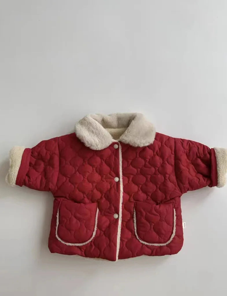 Autumn Winter Ins Children Plus Velvet Thicken Cotton Coat Girl Baby Fashion Solid Lapel Tops Kid Boy Fleece Warm Casual Jacket