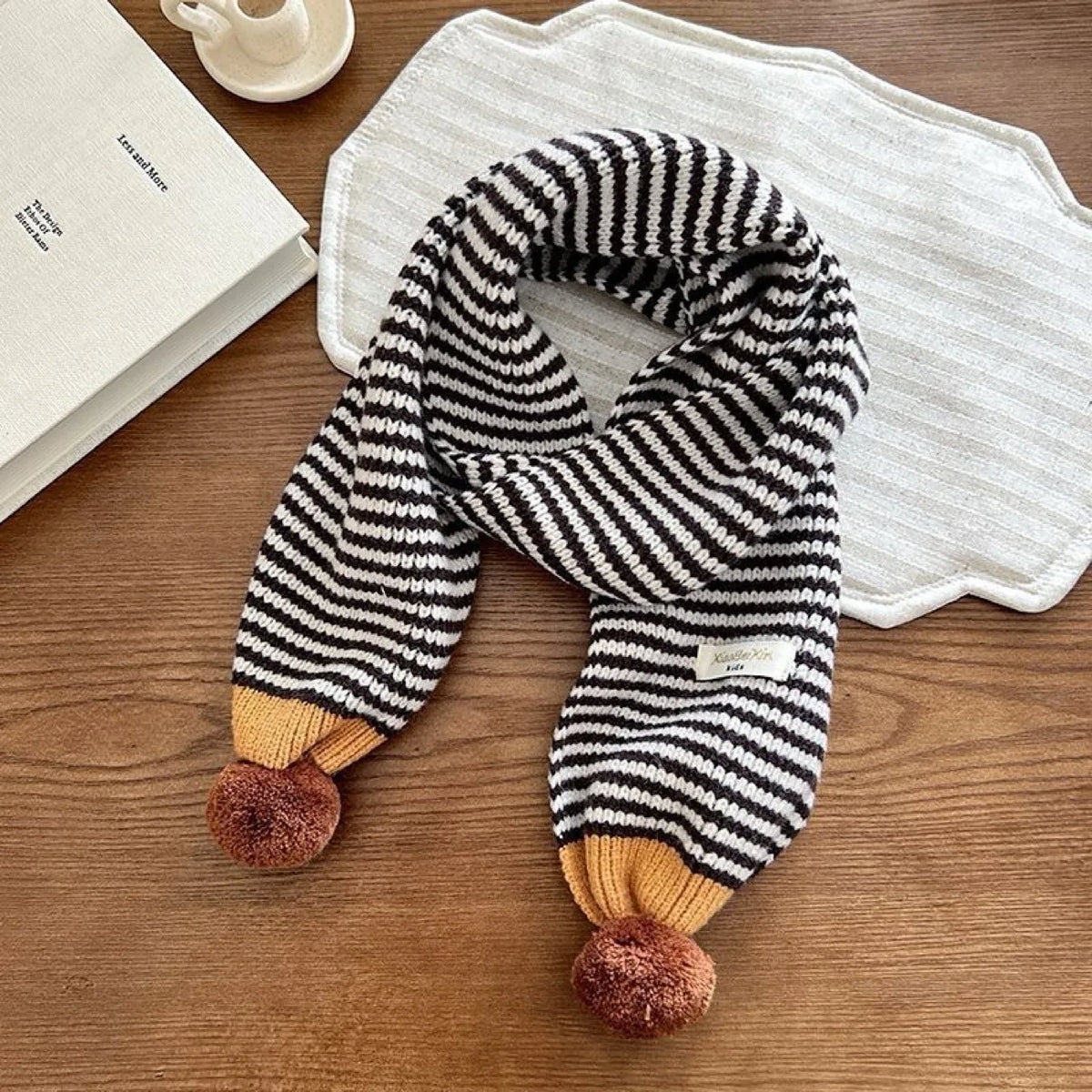 Winter Warm Knitted Kids Scarf Cute Pom Poms Stripe Neck Warmer For Boys Girls Letter Patch Casual Children Scarf