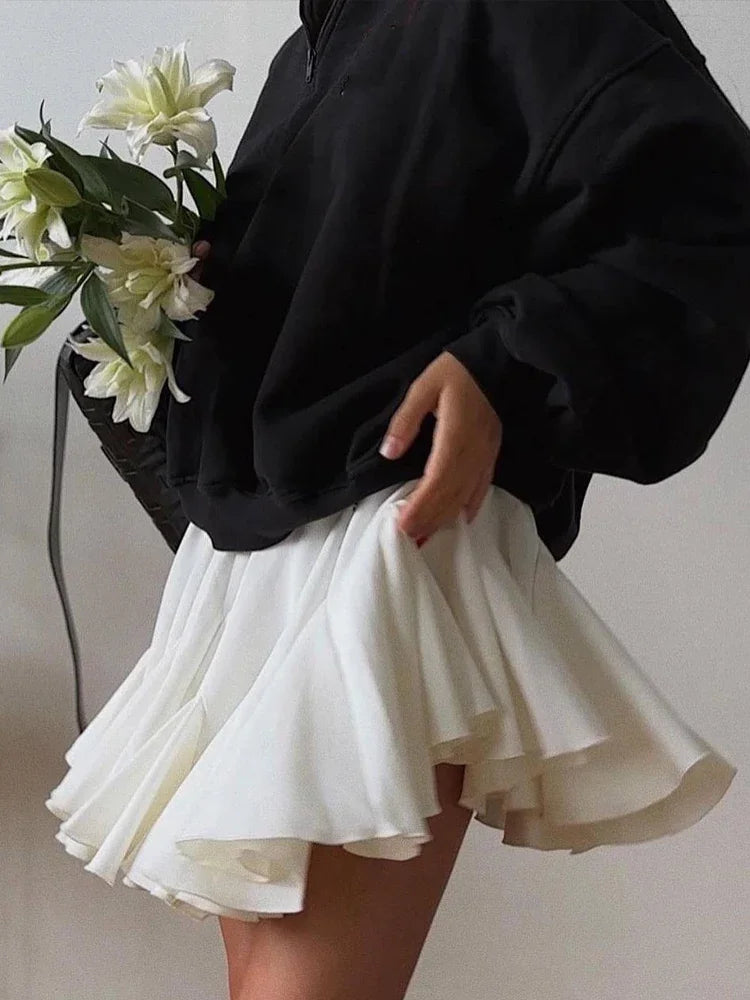 Summer White Women's Mini Skirt A-line High Waist Sexy Cute Ruffle Vintage Tennis Skirt Elastic Waist Tutu Short Skirts Women