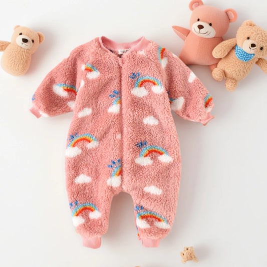Cute Winter Warm Long Sleeve Fleece Thickened Toddler Girls Jumpsuits Zippper