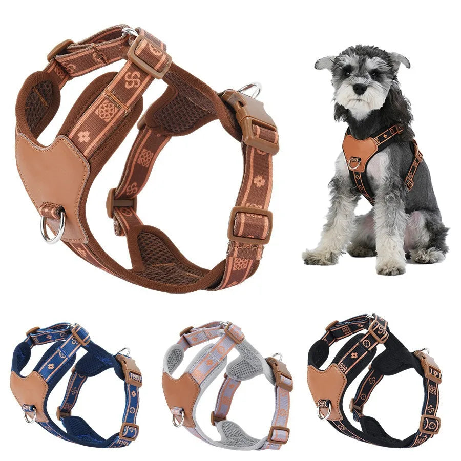 Pet Dog Harness with Durable Webbing  Anti-Deformation Alloy Ring 4 Points Adjustable Breathable Reflective Pet Leash Small Dog